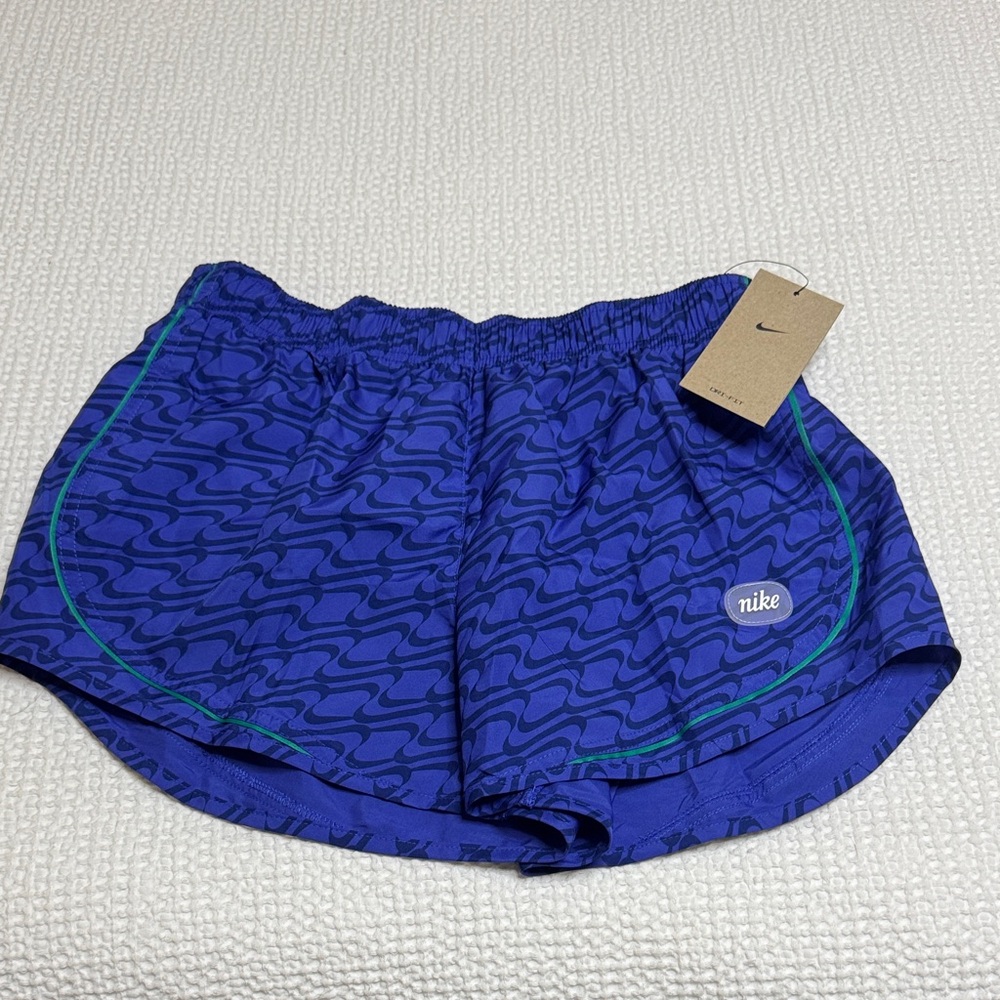 Nike Women's Purple Athletic Shorts with Green Trim